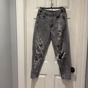 American Eagle distressed mom jeans acid black SZ 6